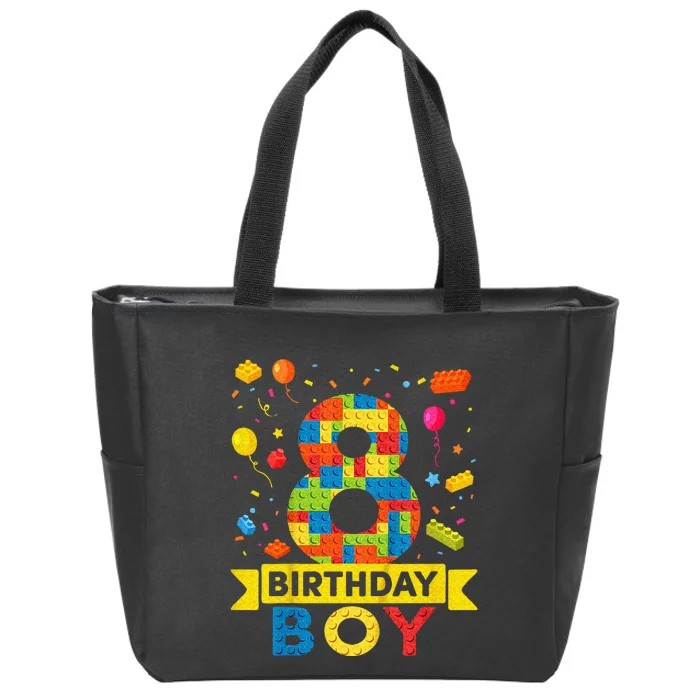 Kids 8 Year Old Building Blocks 8th Birthday Boy Zip Tote Bag