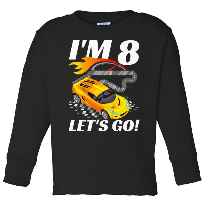 Kids 8 Year Old 8th Racing Racecar Birthday Party Toddler Long Sleeve Shirt