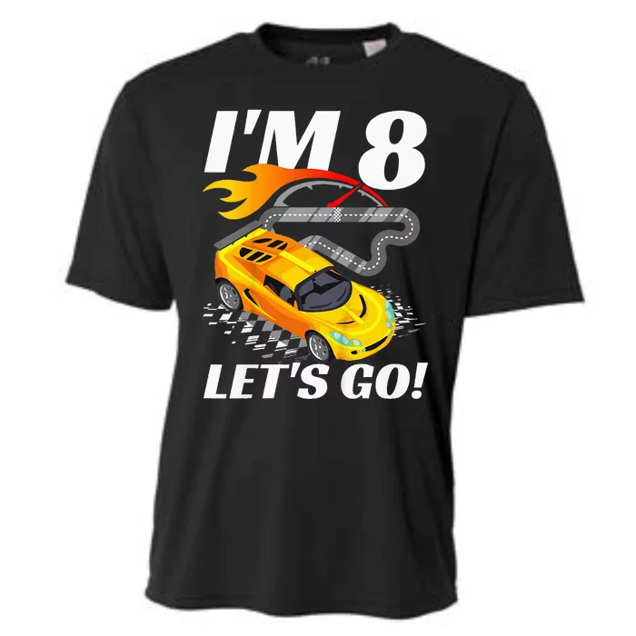 Kids 8 Year Old 8th Racing Racecar Birthday Party Cooling Performance Crew T-Shirt