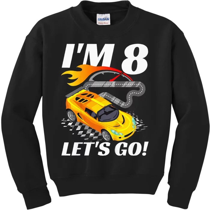 Kids 8 Year Old 8th Racing Racecar Birthday Party Kids Sweatshirt