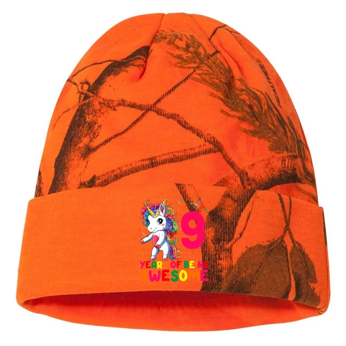 Kids 9 Years Old Unicorn Flossing 9th Birthday Girl Unicorn Party Kati - 12in Camo Beanie