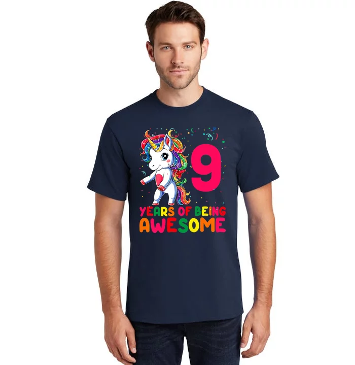 Kids 9 Years Old Unicorn Flossing 9th Birthday Girl Unicorn Party Tall T-Shirt