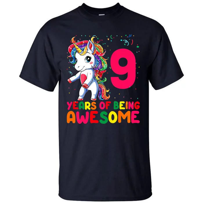 Kids 9 Years Old Unicorn Flossing 9th Birthday Girl Unicorn Party Tall T-Shirt