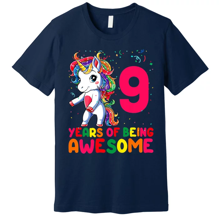 Kids 9 Years Old Unicorn Flossing 9th Birthday Girl Unicorn Party Premium T-Shirt