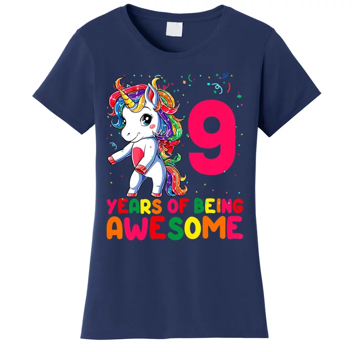 Kids 9 Years Old Unicorn Flossing 9th Birthday Girl Unicorn Party Women's T-Shirt