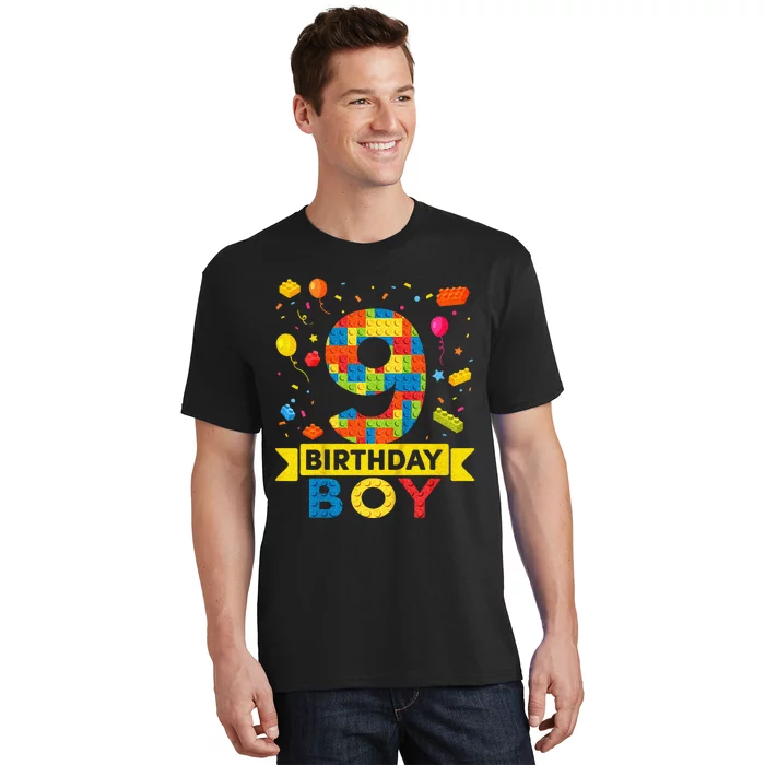 Kids 9 Year Old Building Blocks 9th Birthday Boy T-Shirt