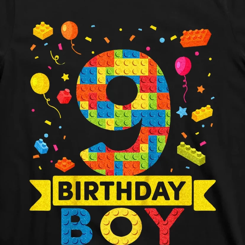 Kids 9 Year Old Building Blocks 9th Birthday Boy T-Shirt