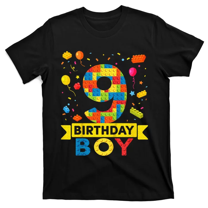 Kids 9 Year Old Building Blocks 9th Birthday Boy T-Shirt