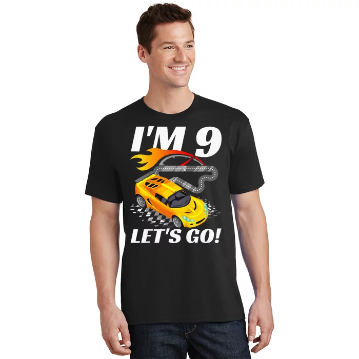 Kids 9 Year Old 9th Racing Racecar Birthday Party T-Shirt