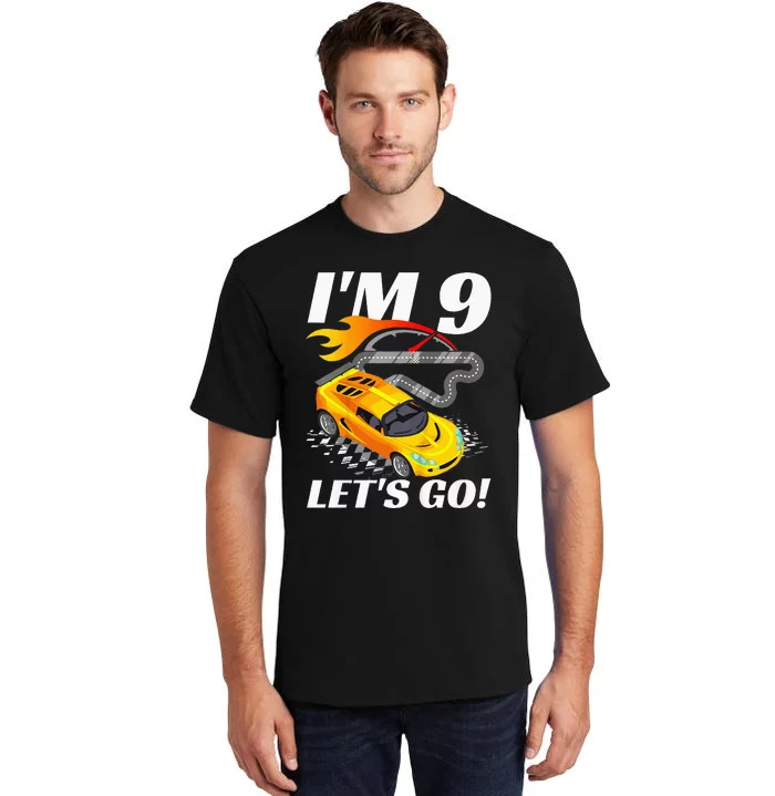 Kids 9 Year Old 9th Racing Racecar Birthday Party Tall T-Shirt