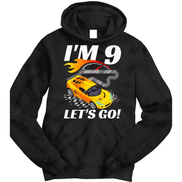 Kids 9 Year Old 9th Racing Racecar Birthday Party Tie Dye Hoodie