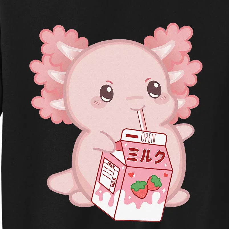 Kawaii Anime Axolotl Drinking Strawberry Milk Cute Japanese Sweatshirt