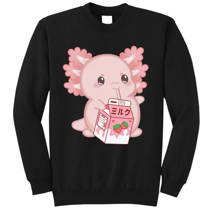 Kawaii Anime Axolotl Drinking Strawberry Milk Cute Japanese Sweatshirt