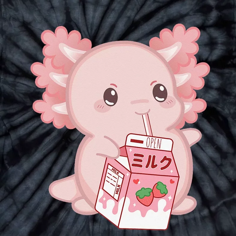 Kawaii Anime Axolotl Drinking Strawberry Milk Cute Japanese Tie-Dye T-Shirt