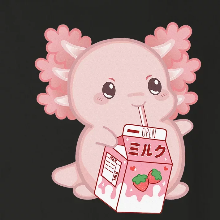 Kawaii Anime Axolotl Drinking Strawberry Milk Cute Japanese Toddler Long Sleeve Shirt