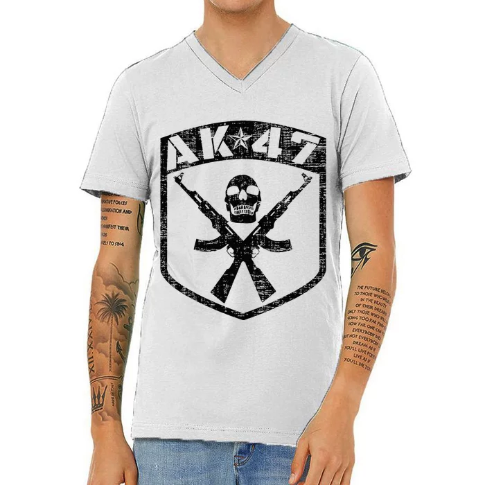 Kalashnikov Ak47 Assault Rifle Skull V-Neck T-Shirt