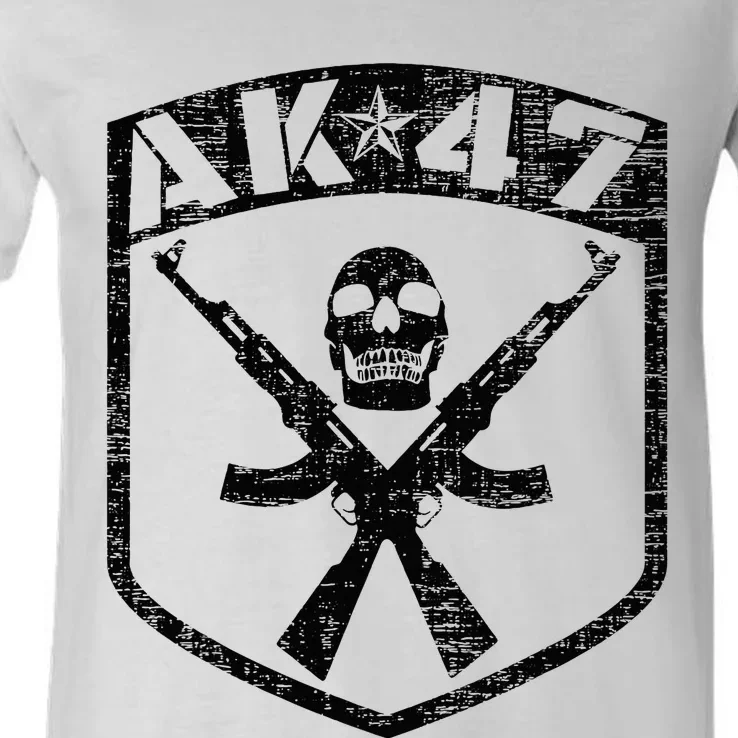 Kalashnikov Ak47 Assault Rifle Skull V-Neck T-Shirt