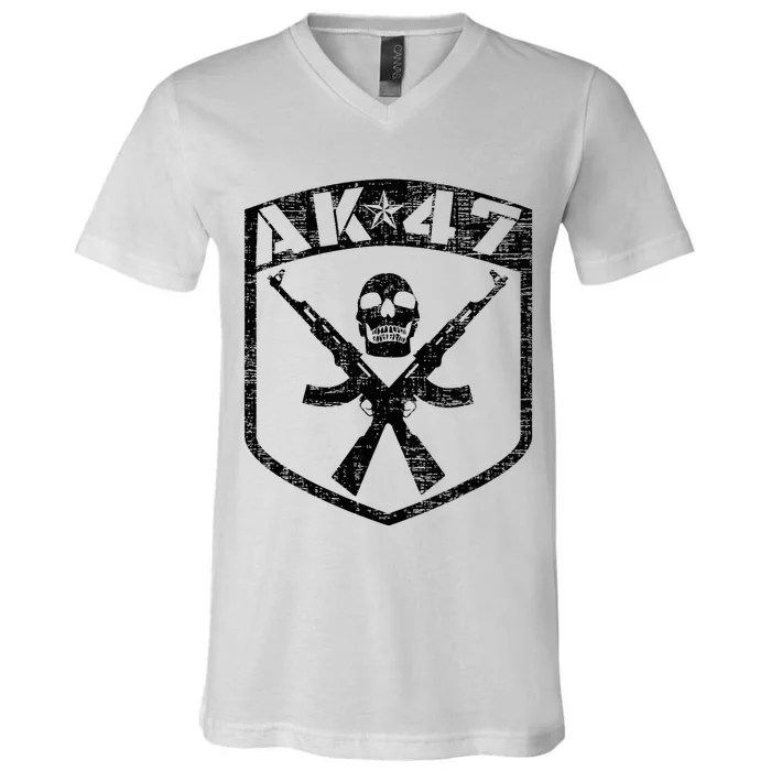 Kalashnikov Ak47 Assault Rifle Skull V-Neck T-Shirt