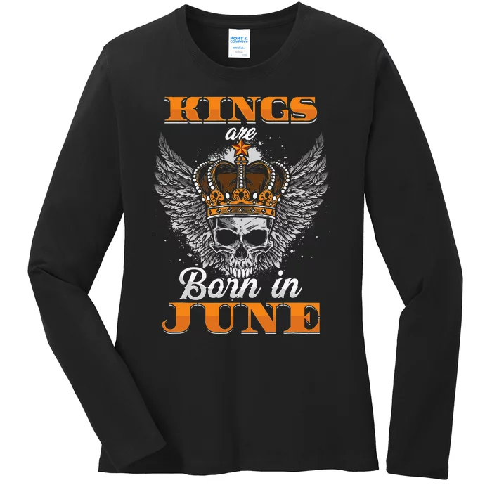 Kings Are Born In June Month Zodiac Sign Gemini Cancer Gift Ladies Long Sleeve Shirt