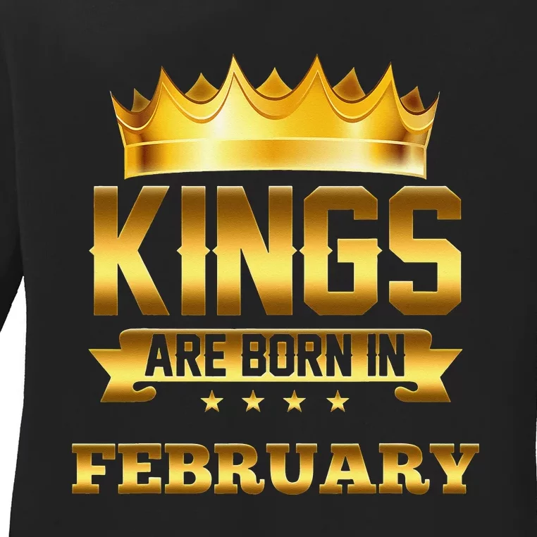 Kings Are Born In February Birthday Ladies Long Sleeve Shirt