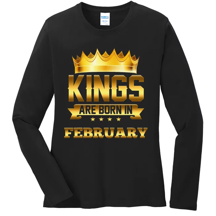 Kings Are Born In February Birthday Ladies Long Sleeve Shirt