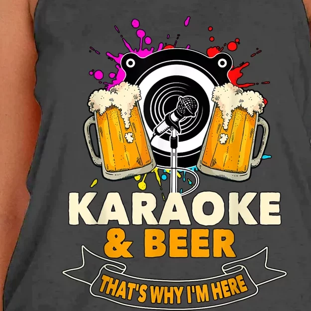 Karaoke And Beer That's Why I'm Here Karaoke Singer Karaoke Women's Knotted Racerback Tank