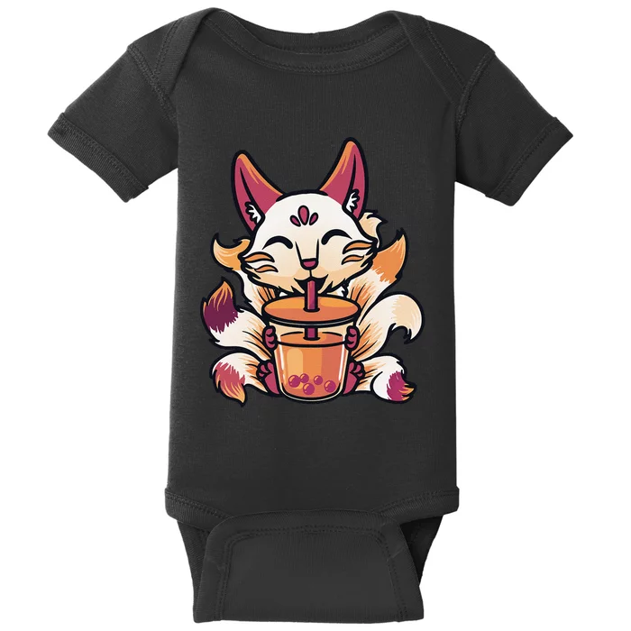 Kitsune Anime Boba Japanese Bubble Tea Cute Fox Kawaii Baby Bodysuit