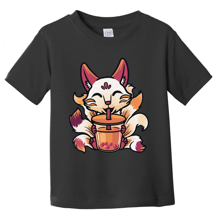 Kitsune Anime Boba Japanese Bubble Tea Cute Fox Kawaii Toddler T-Shirt