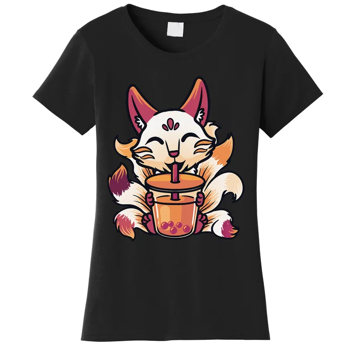 Kitsune Anime Boba Japanese Bubble Tea Cute Fox Kawaii Women's T-Shirt