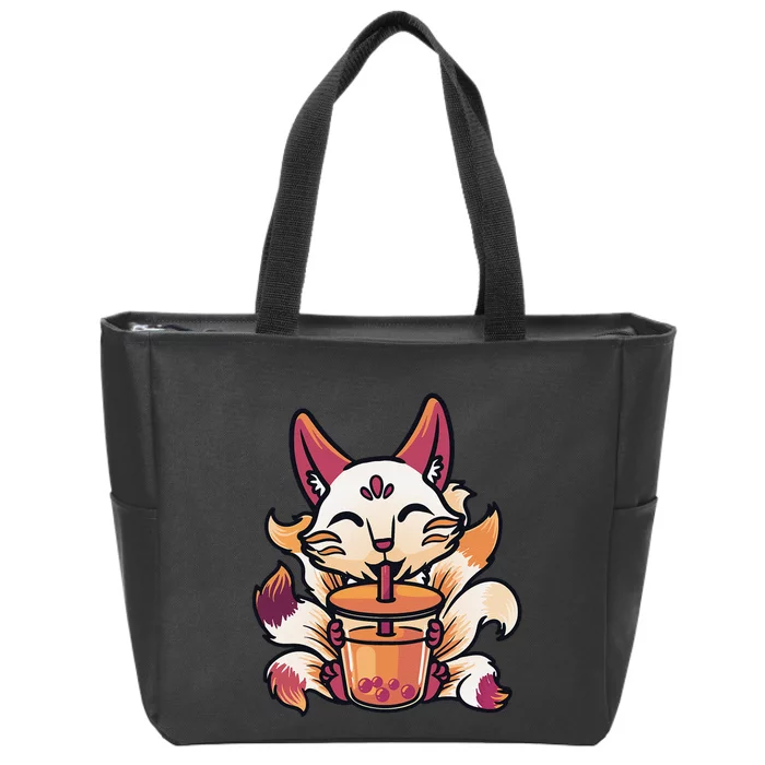 Kitsune Anime Boba Japanese Bubble Tea Cute Fox Kawaii Zip Tote Bag