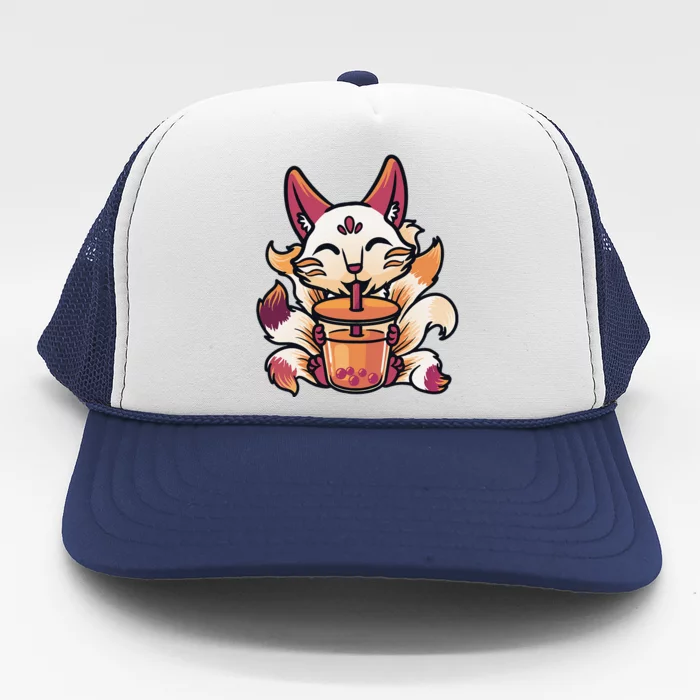 Kitsune Anime Boba Japanese Bubble Tea Cute Fox Kawaii Trucker Hat