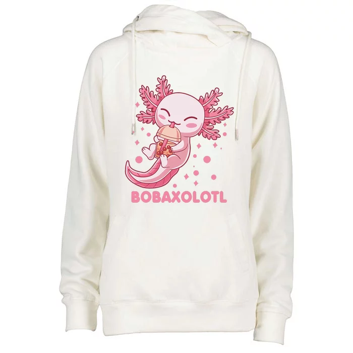 Kawaii Axolotl Bobaxolotl Boba Tea Bubble Milk Anime Womens Funnel Neck Pullover Hood