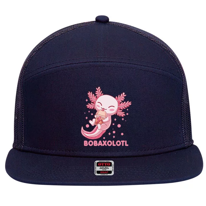 Kawaii Axolotl Bobaxolotl Boba Tea Bubble Milk Anime 7 Panel Mesh Trucker Snapback Hat