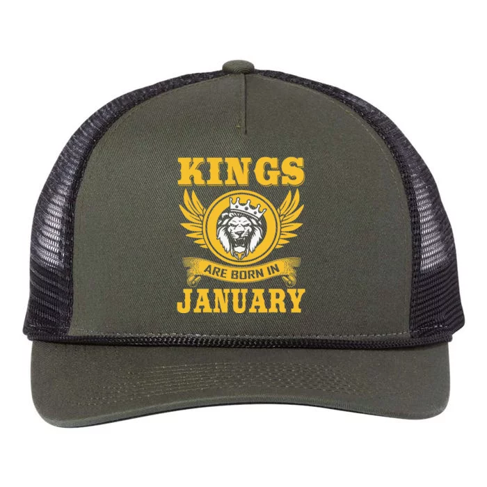 Kings Are Born In January Birthday Gift Retro Rope Trucker Hat Cap