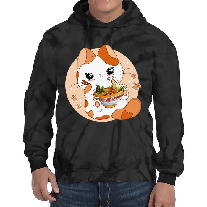 Kawaii Anime Cat Eating Ra Noodles Cute Cat Japanese Neko Tie Dye Hoodie