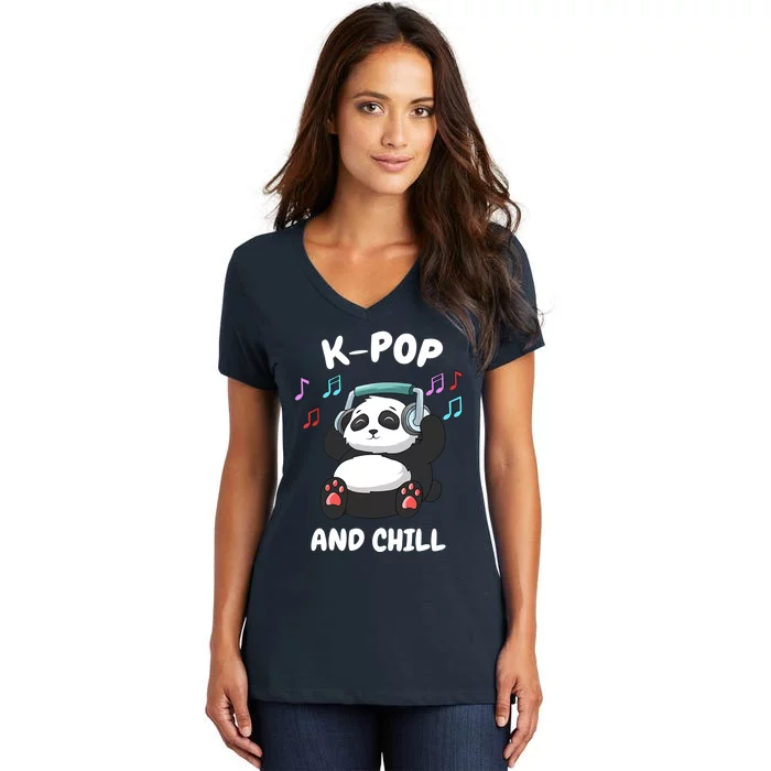 KPop And Chill Korean Panda Korea Music KDrama Women's V-Neck T-Shirt