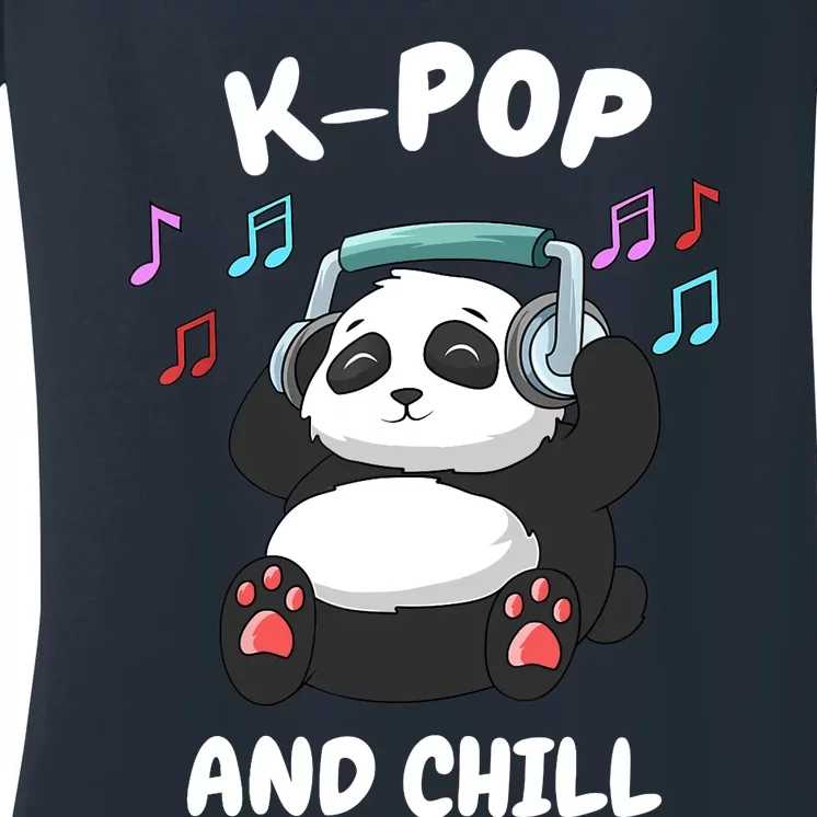 KPop And Chill Korean Panda Korea Music KDrama Women's V-Neck T-Shirt