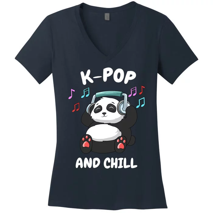 KPop And Chill Korean Panda Korea Music KDrama Women's V-Neck T-Shirt