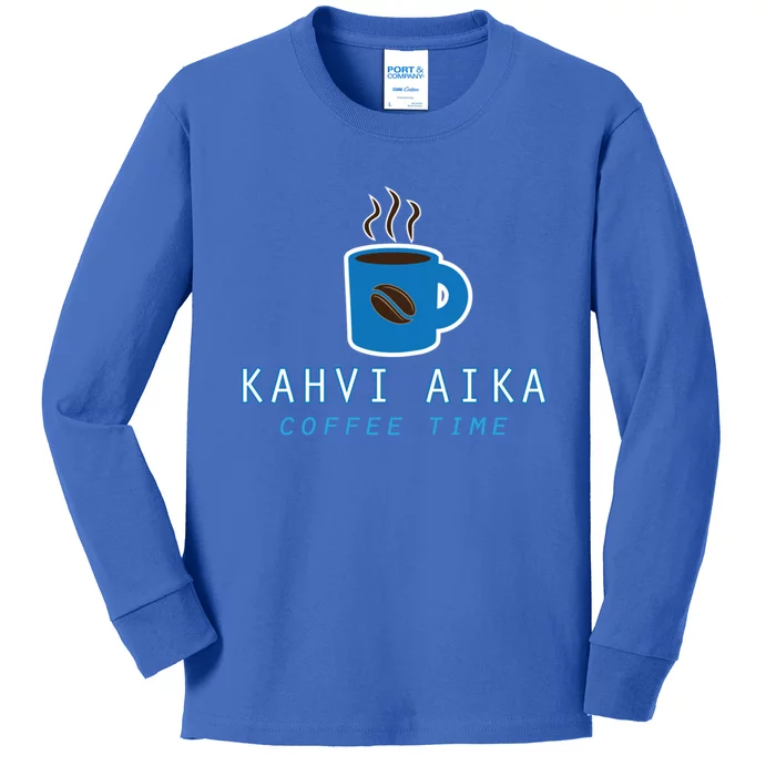 Kahvi Aika Coffee Time Finnish Finland Heritage Funny Gift Kids Long Sleeve Shirt