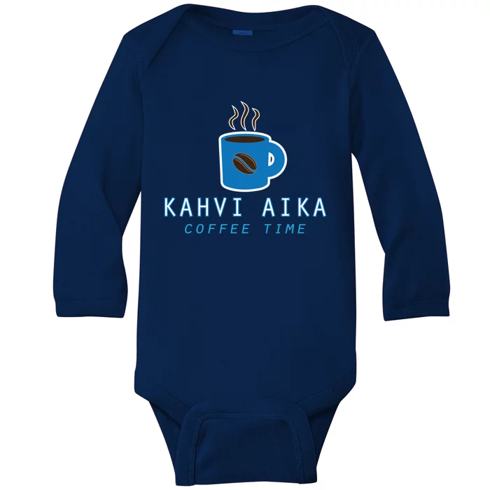 Kahvi Aika Coffee Time Finnish Finland Heritage Funny Gift Baby Long Sleeve Bodysuit