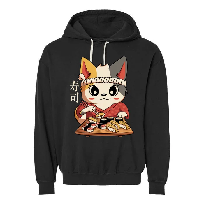 Kawaii Anime Cat Vintage Japanese Sushi Lover Cool Gift Garment-Dyed Fleece Hoodie