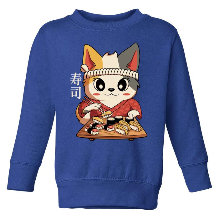 Kawaii Anime Cat Vintage Japanese Sushi Lover Cool Gift Toddler Sweatshirt