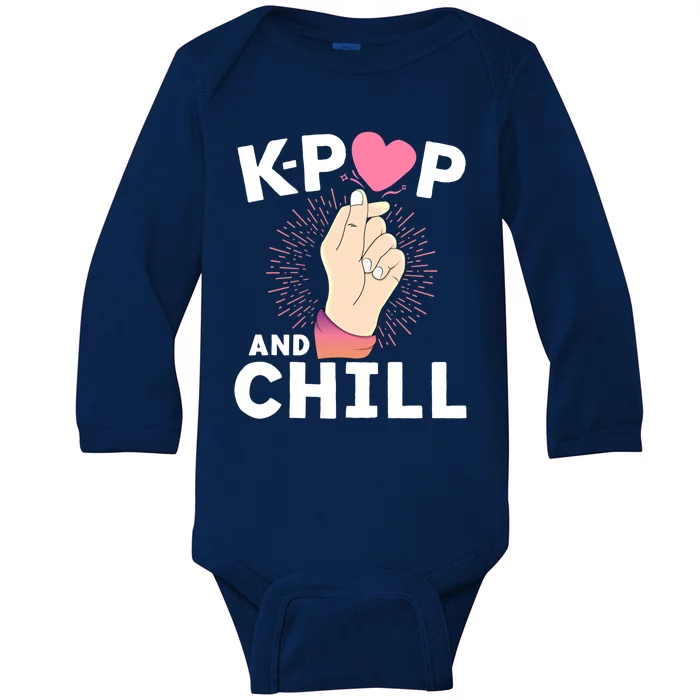 Kgiftpop And Chill Finger Heart Korean Kpop Merchandise Meaningful Gift Baby Long Sleeve Bodysuit