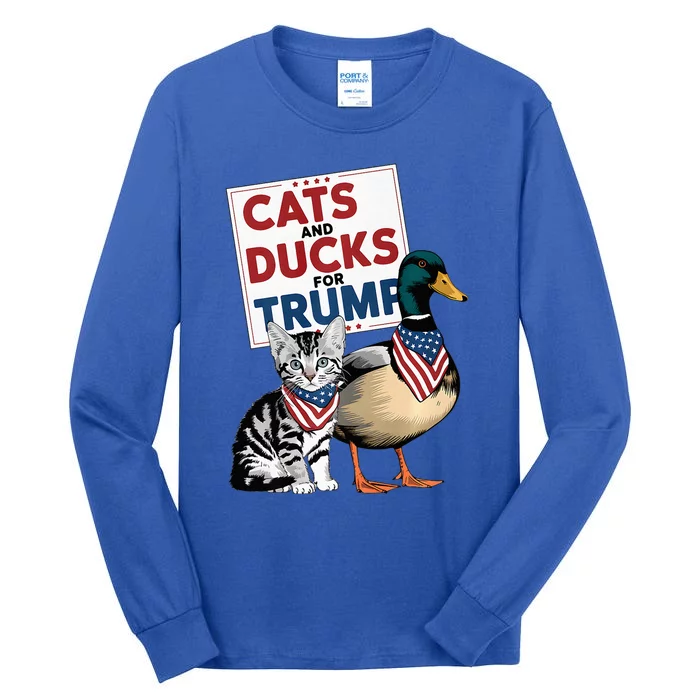 Kittens And Ducks For Trump Cats And Ducks For Trump 2024 Tall Long Sleeve T-Shirt