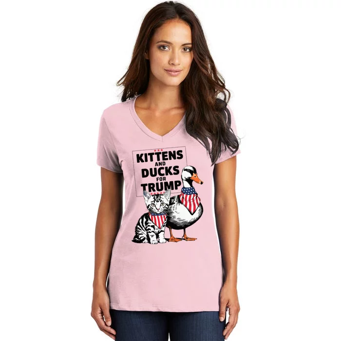 Kittens And Ducks For Trump Kittens For Trump Cats Women's V-Neck T-Shirt