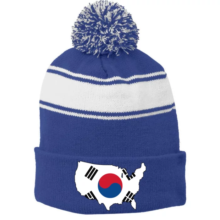 Korean American Day Cool Korea Usa Flag Map American Pride Gift Stripe Pom Pom Beanie