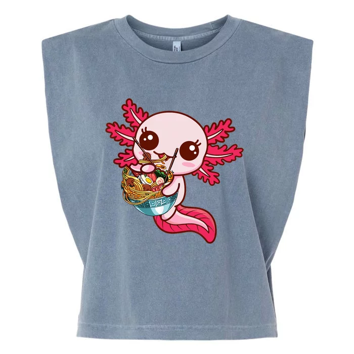 Kawaii Axolotl Eat Ra Japanese Anime Noodles Girls Garment-Dyed Women's Muscle Tee