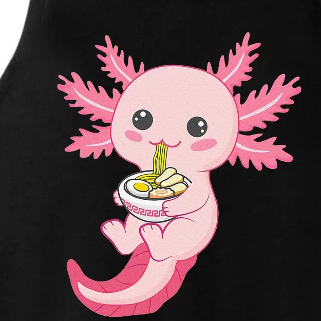 Kawaii Axolotl Eating Ramen Noodles Anime Ladies Tri-Blend Wicking Tank