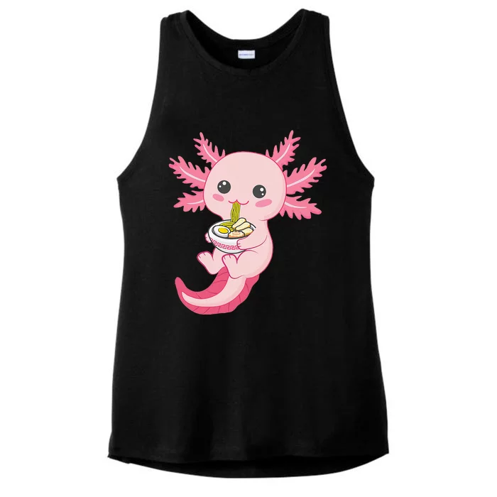 Kawaii Axolotl Eating Ramen Noodles Anime Ladies Tri-Blend Wicking Tank