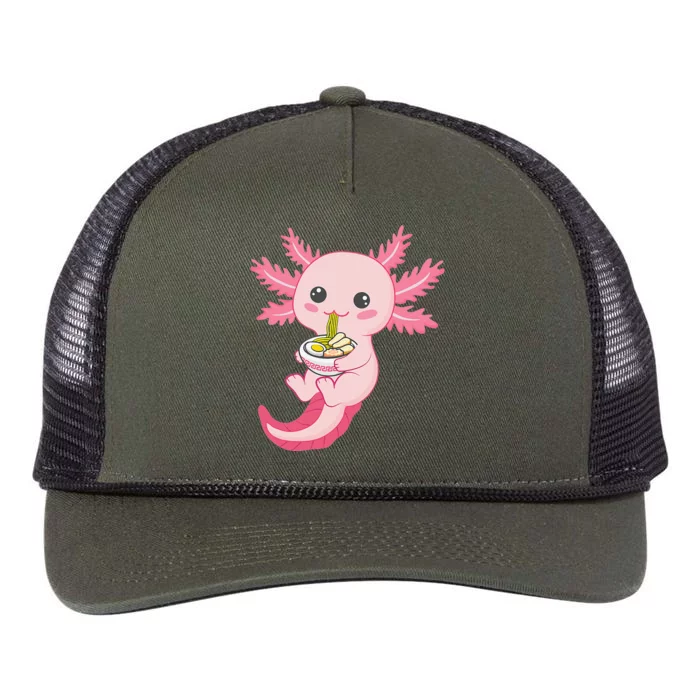 Kawaii Axolotl Eating Ramen Noodles Anime Retro Rope Trucker Hat Cap